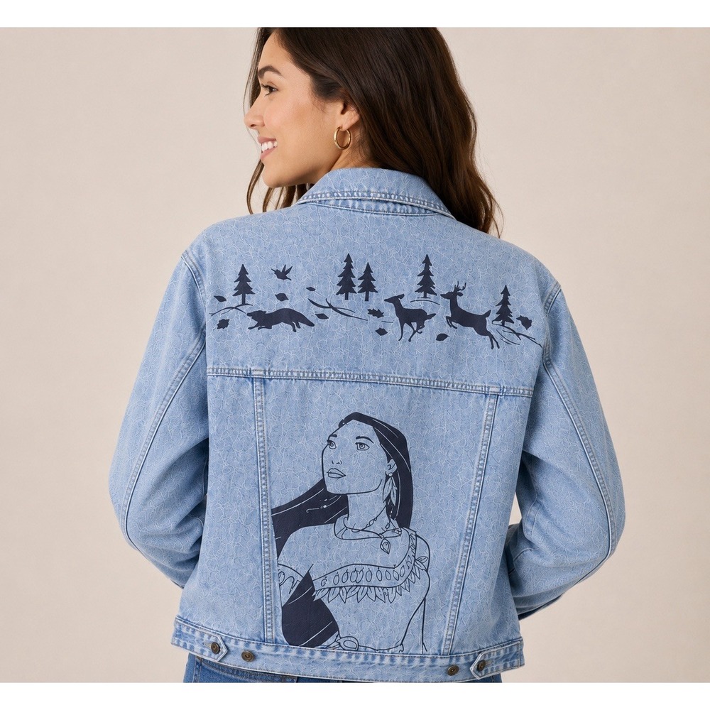 Disney Spirit Jersey Pocahontas Denim Jacket Womens Small Light Wash Cotton READ